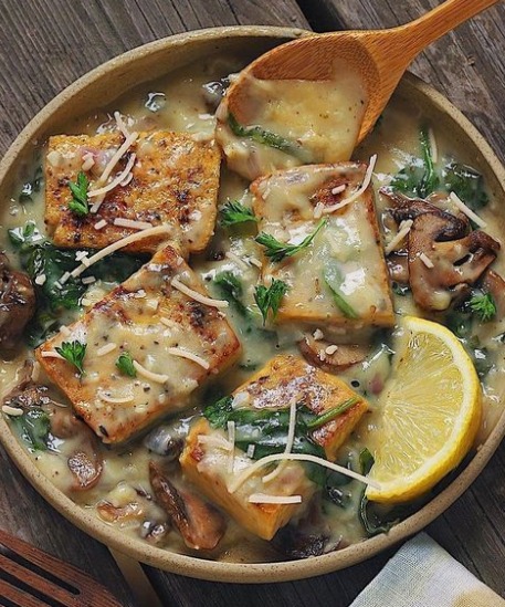 Vegan Tofu and Mushroom Cheezy Florentine
